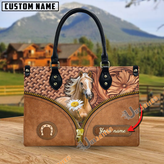 Unijames Palomino Center Zip Pattern Custom Name 3D Leather Handbag