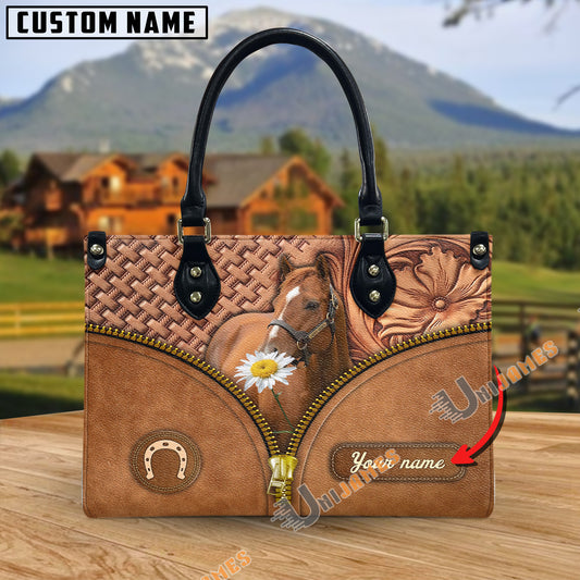 Unijames Thoroughbred Center Zip Pattern Custom Name 3D Leather Handbag