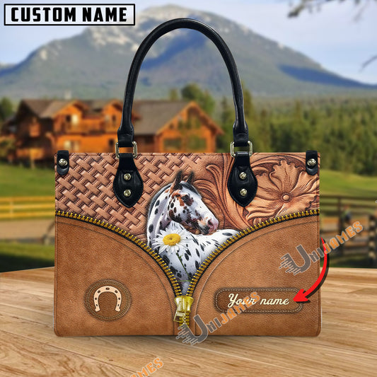 Unijames Appaloosa Center Zip Pattern Custom Name 3D Leather Handbag