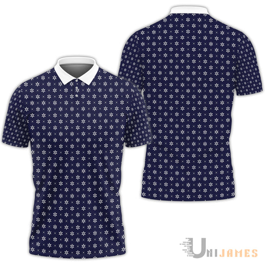 Unique Small Flower Pattern Navy Polo Shirt