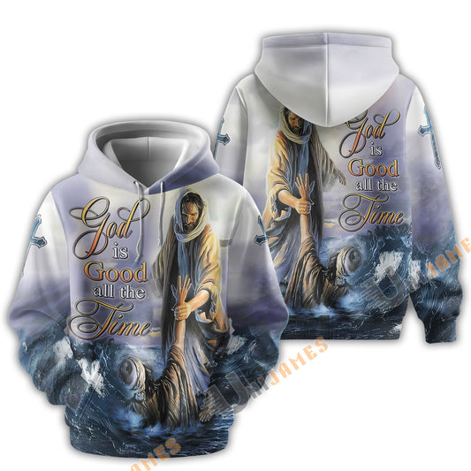 Uni Jesus Peter Walking On Water 3D Hoodie God Is Good All The Time 3D Hoodie
