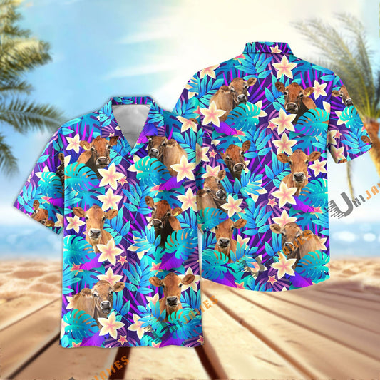 Uni Jersey Light Blue Flowers 3D Hawaiian Shirt