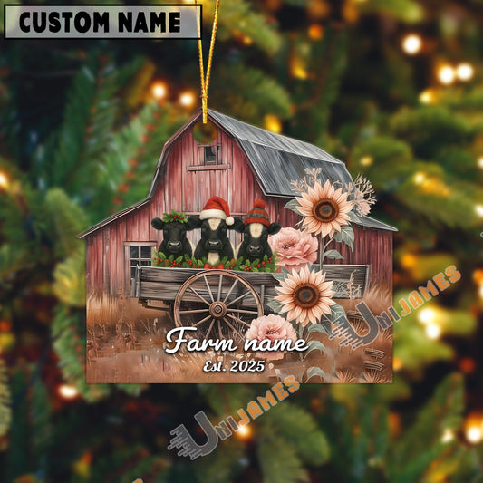 Uni Personalized Rustic Barn Black Angus Christmas Acrylic Ornament