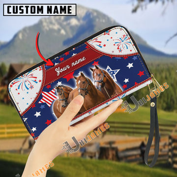 Uni Thoroughbred America Lover Custom Name 3D Leather Clutch