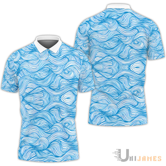 Unique Ocean Waves Pattern Polo Shirt