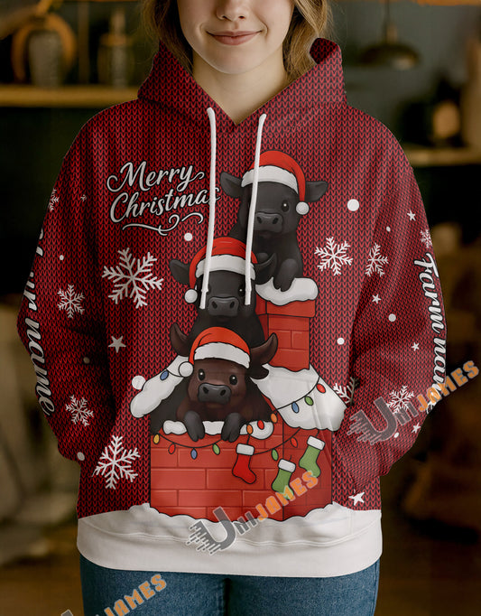 Uni Personalized Cute Christmas Cow Hoodie (8 Cattle Breeds)