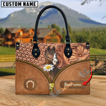 Unijames Warmblood Center Zip Pattern Custom Name 3D Leather Handbag