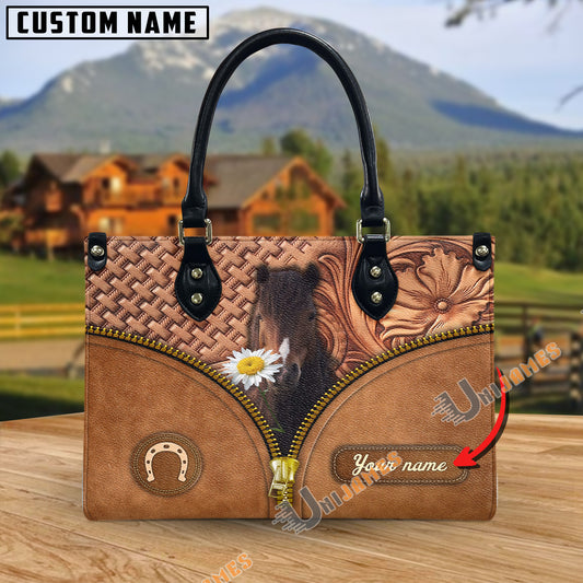 Unijames Hackney Center Zip Pattern Custom Name 3D Leather Handbag
