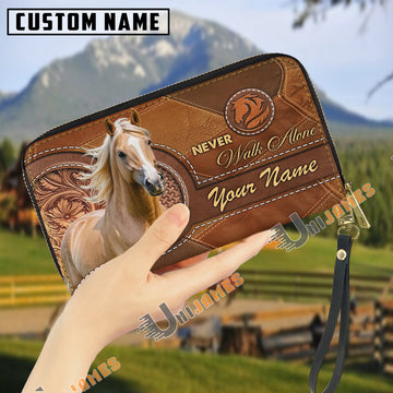 Uni Palomino Never Walk Alone Custom Name 3D Leather Clutch