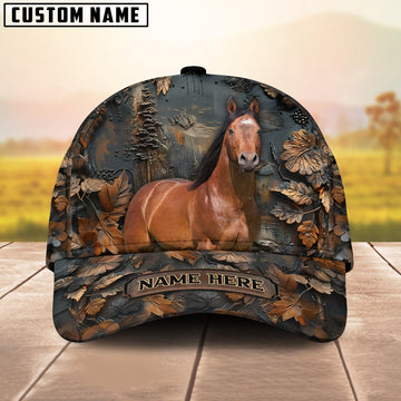 Custom Horse Cap – Personalized Name Brown Horse Camo Hat for Horse Lovers - American Quarter Horse