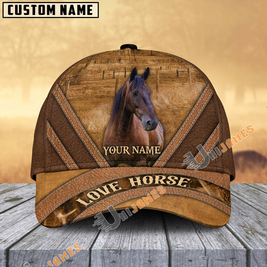 Uni Standardbred Horse Brown Leather Pattern Personalized Name Cap