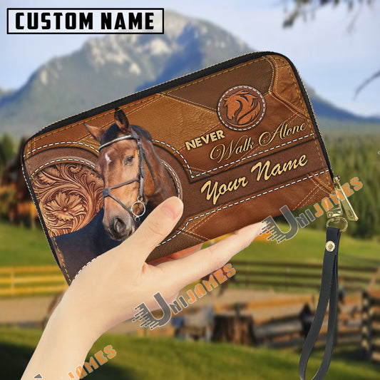 Uni Warmblood Never Walk Alone Custom Name 3D Leather Clutch