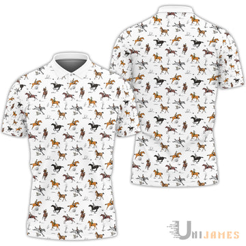 Unique Horse Riding Pattern Polo Shirt