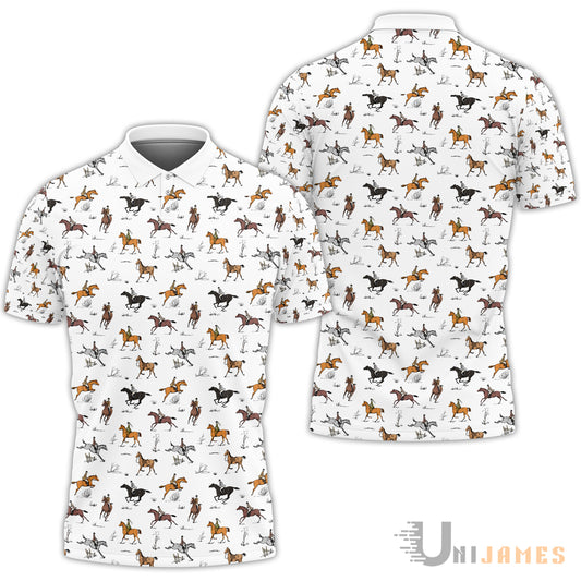 Unique Horse Riding Pattern Polo Shirt
