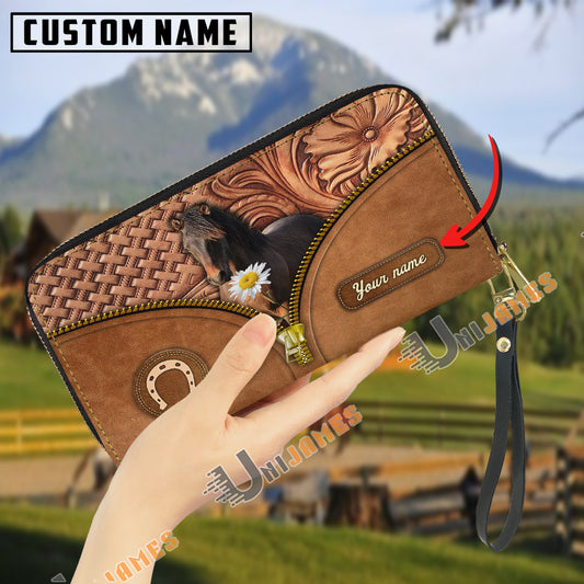 Uni Morgan Center Zip Pattern Custom Name 3D Leather Clutch