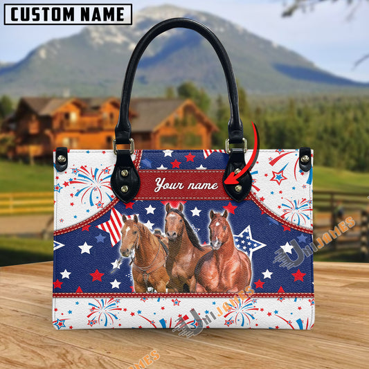 Unijames American Quarter Horse America Lover Custom Name 3D Leather Handbag