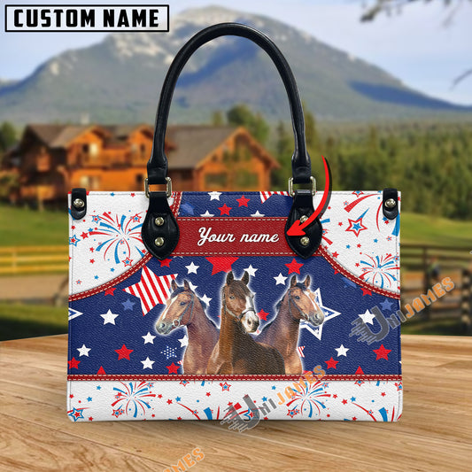 Unijames Warmblood America Lover Custom Name 3D Leather Handbag