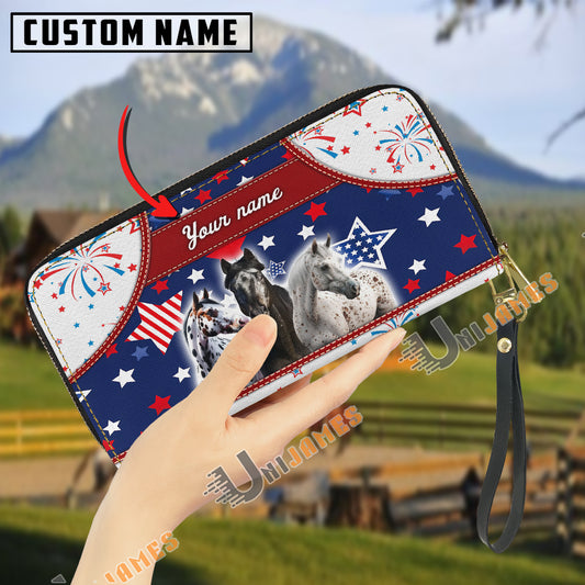 Uni Appaloosa America Lover Custom Name 3D Leather Clutch