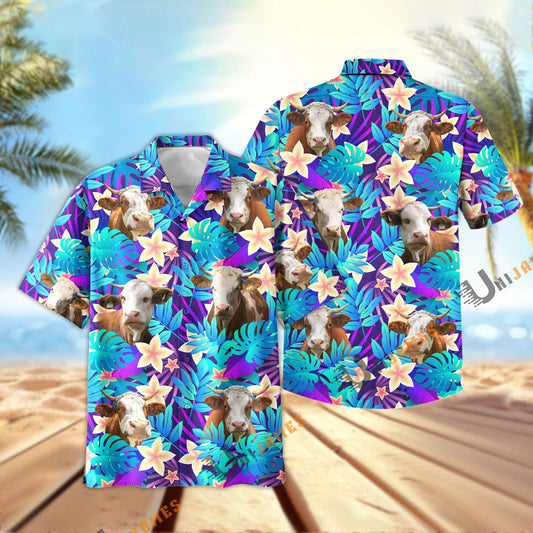 Uni Simmental Light Blue Flowers 3D Hawaiian Shirt