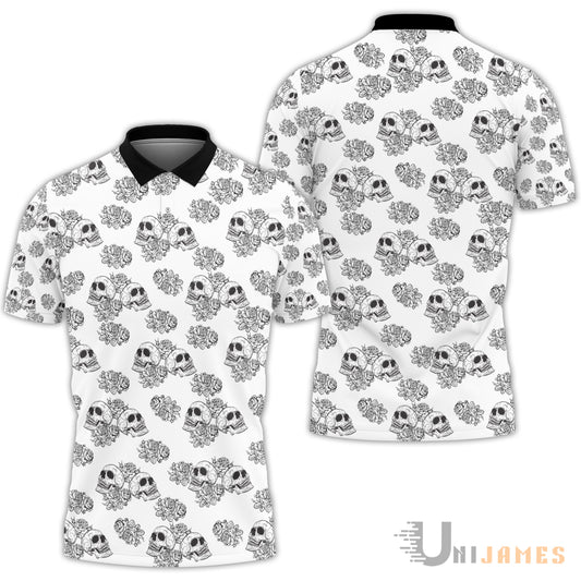 Unique Skull Rose Pattern Polo Shirt