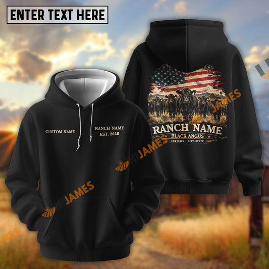 UniJames Personalized American Raised Black Angus Ranch Hoodie