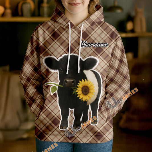 Uni Personalized Sunflower Cow Cozy Hoodie (12 Cattle Breeds)