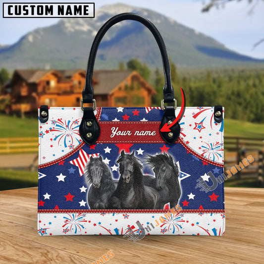 Unijames Friesian America Lover Custom Name 3D Leather Handbag