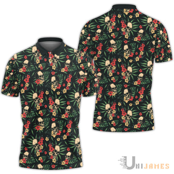 Unique Skull Aloha Pattern Polo Shirt