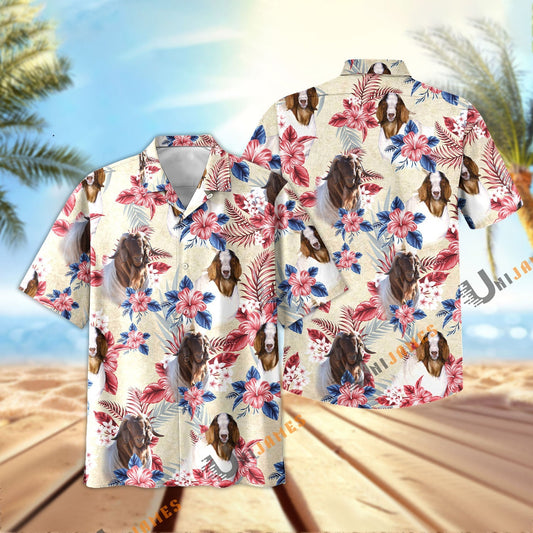 Uni Boer Goat Flowers Cool Summer Pattern Hawaiian Shirt