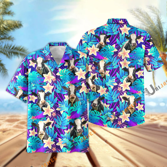 Uni Holstein Light Blue Flowers 3D Hawaiian Shirt