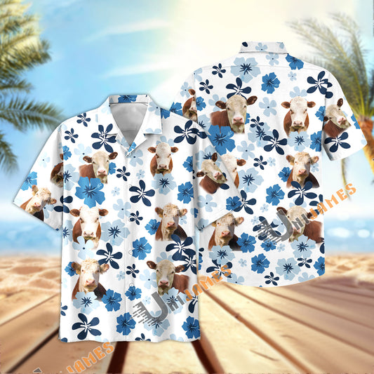 Uni Hereford Retro Blue Aloha Floral Hawaiian Shirt