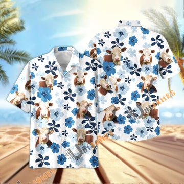 Uni Hereford Retro Blue Aloha Floral Hawaiian Shirt