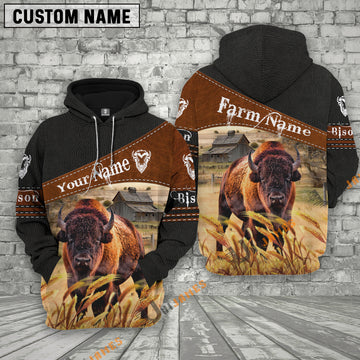 Uni Bison On Farm Custom Name Printed 3D Black Hoodie