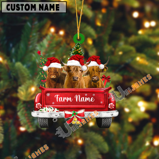 Uni Highland Christmas Car Custom Shape Acrylic Ornament