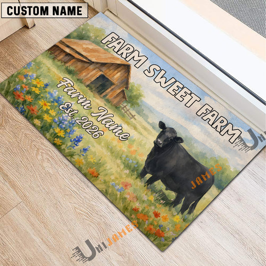 Uni Farm Sweet Farm Custom Name Cow Welcome Doormat