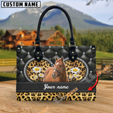 Unijames Thoroughbred Leather Heart Pattern Custom Name 3D Leather Handbag