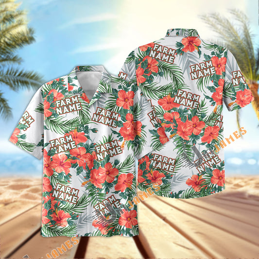 UniJames Custom Logo, Farm Name Hibiscus Pattern Hawaiian Shirt