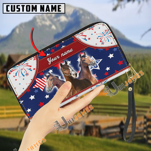 Uni Warmblood America Lover Custom Name 3D Leather Clutch