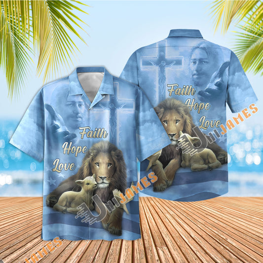 Unique Faith Hope Love Jesus Lion And The Lamb Hawaiian Shirt