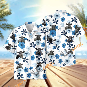 Uni Black Angus Retro Blue Aloha Floral Hawaiian Shirt