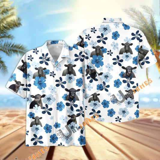 Uni Black Angus Retro Blue Aloha Floral Hawaiian Shirt