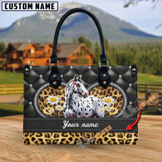 Unijames Appaloosa Leather Heart Pattern Custom Name 3D Leather Handbag