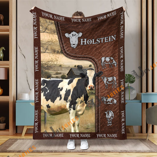Uni Personalized Name Holstein Farm Super Soft Blanket