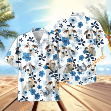 Uni Brahman Retro Blue Aloha Floral Hawaiian Shirt