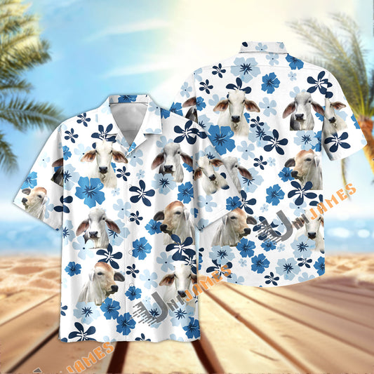 Uni Brahman Retro Blue Aloha Floral Hawaiian Shirt
