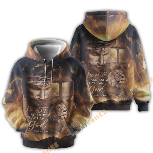 Uni Be Still And Know That I Am God The Face Of Jesus, Lion And Cross Hoodie
