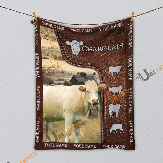 Uni Personalized Name Charolais Farm Super Soft Blanket