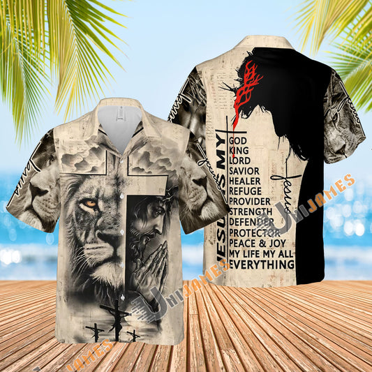 Unique Lion And Jesus Christian Faith Cross Religious Hawaiian Shirt