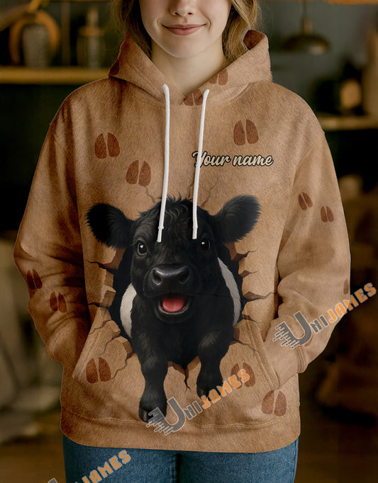 Uni Personalized Name & Farm Name Cute Cow Breakthrough Hoodie