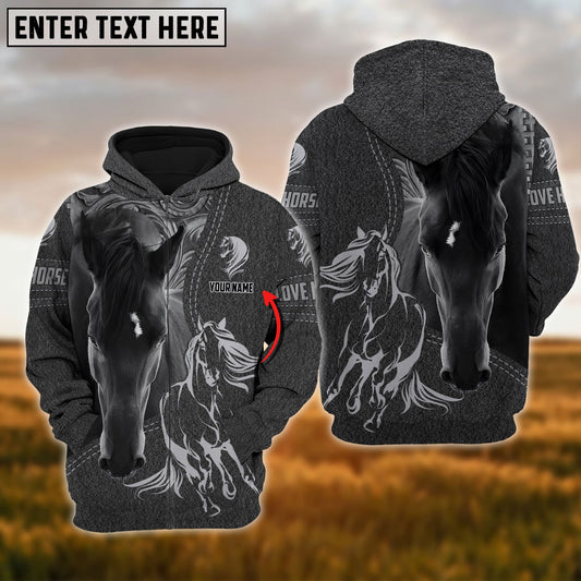 Uni Custom Name Black Horse Lovers 3D Hoodie